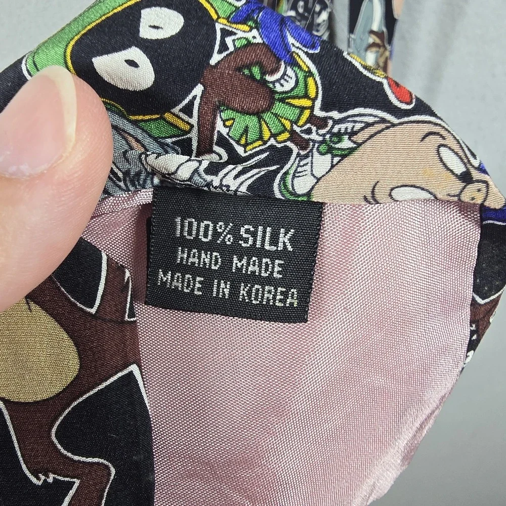 Vintage Looney Tunes Silk Tie Mens Bugs Bunny‎ Marvin Martian Taz Cartoon 90s